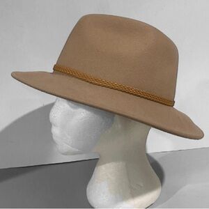 Tan Wool Fedora Hat with Rope Detail, Size 57cm, Classic Casual Style